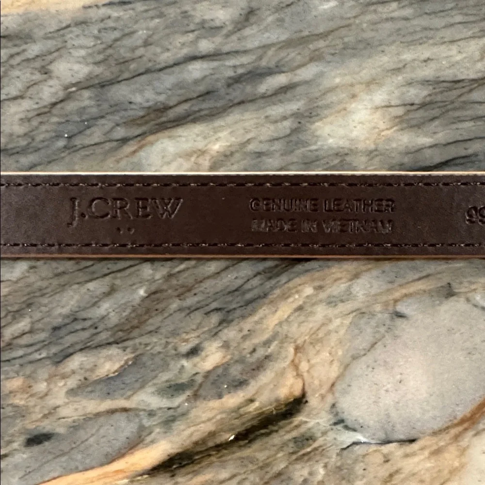 J. Crew Thin Ostrich-Embossed Leather Belt in Light Brown with Gold Buckle - Picture 2 of 4